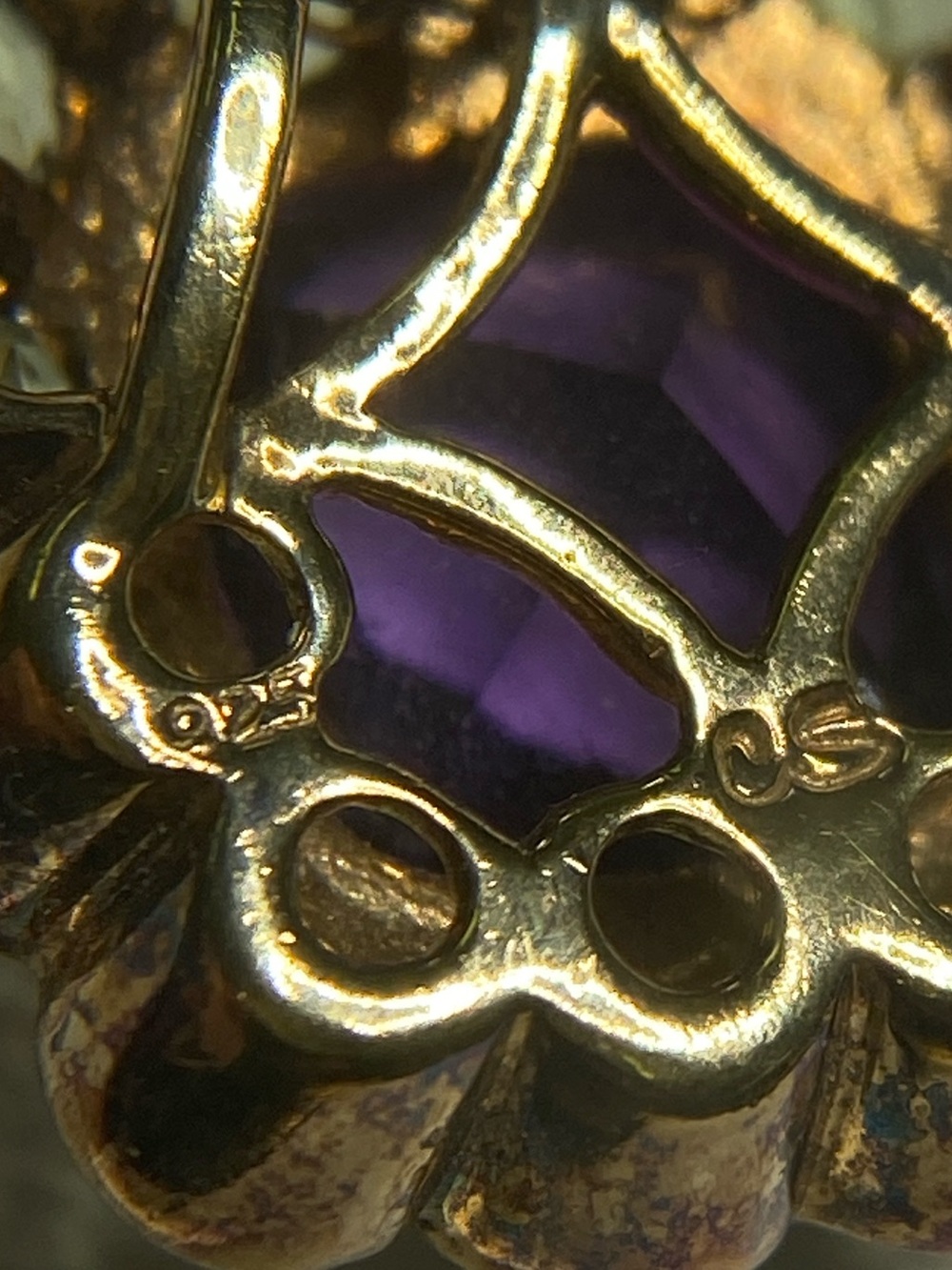 925 Gold Peridot Amethyst Pendant on 16” 585 Yellow Gold Vintage Chain Beautiful - Picture 8 of 12